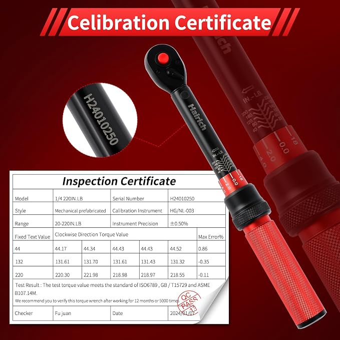 Hairich 1/4-Inch Torque Wrench, Dual-direction Small Torque Wrench 20-220in.lb/2.3-24.9Nm, 72 tooth High Precision Professional with Dual Range Scales | 72 tooth High Precision Professional with Dual Range Scales,Dual-direction Small Torque Wrench