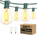 Brightever 50FT Outdoor String Lights Waterproof, 2700K Bright LED Patio Lights with 27 ST38 Shatterproof Vintage Bulbs, Retro Edison String Lights for Outside, Garden, Christmas Decor, Green Wire