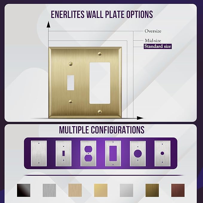 ENERLITES Combination Toggle and Decorator Switch Metal Wall Plate, Stainless Steel 201, Corrosion Resistant, Size 2-Gang 4.50" x 4.57", 771131-BB, Brushed Brass, Gold
