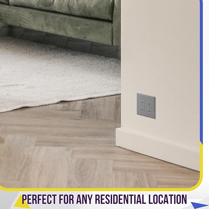 ENERLITES Double Decorator Switch Cover, Two Outlet Wall Plate, Mid-Size 2-Gang 4.88" x 4.92", Unbreakable Polycarbonate Thermoplastic, UL Listed, 8832M-GY, Gray