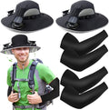 Glitopper 2 Set Wide Brim Solar Fan Hats with 2 Solar Fan and Arm Sleeves Set Outdoor Fishing Bucket Hat for Men Women Hiking