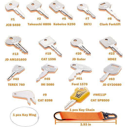 No-Duplicate Heavy Equipment Keys Master Set, Construction Ignition Key Set Fit Yanmar, Kubota, Case, JCB, JD, CAT, Hyster for Operators & Construction Workers