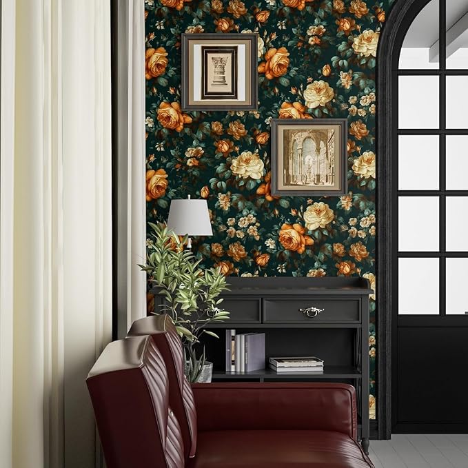 Fvlow Dark Green Glowing Floral Peel and Stick Wallpaper 17.4" x 788" | Renter Friendly, Removable & Waterproof, Vinyl Easy Install for Bedrooms, Bathrooms, Kitchens, Cabinets and Home Decor