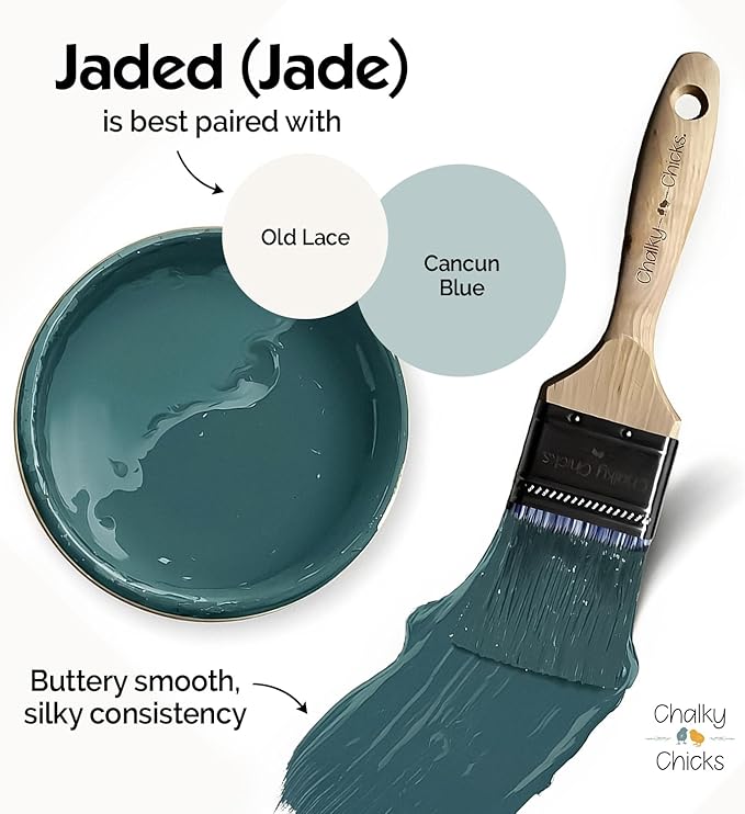 Chalky Chicks 4 Fl Oz Matte Jaded (Jade) Chalk Paint for Furniture Without Sanding - No Prep Furniture Paint No Sanding All in One for Crafts, Wood, Walls, Cabinet, Metal, Dresser, Farmhouse