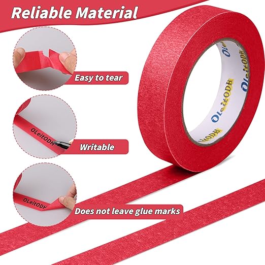Oleitodh 15 Rolls Red Painters Tape Bulk 1 inch x 825 Yards, Painters Masking Tape No Residue Wall Painting Tape Artist Tape Trim Edge Finishing Tape for Wall Painting Decoration DIY Supplies