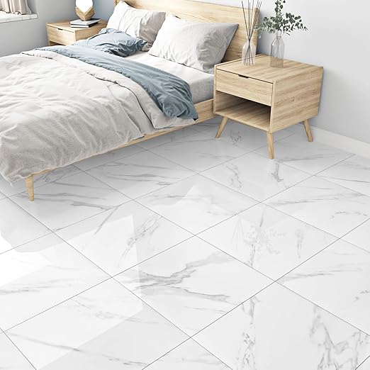 WESTICK White Marble Peel and Stick Floor Tile Bathroom Waterproof Marble Flooring Tiles Self Adhesive Sticky Tiles for Floor Bedroom Kitchen Camper Laundry Peel and Stick Tile Flooring 20 PCS 12"x12"