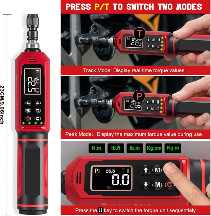 1/4" Digital Torque Screwdriver, 0.4-26.6in-lbs, for Precision | 0.045-3Nm Digital Screwdriver Set with Vibration, Buzzer & LED Alert, 9 Preset Mode 5 Units for Gunsmithing, Scope Mounting