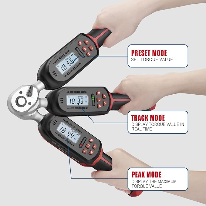 VANPO 3/8 Inch Digital Torque Wrench with Preset Values, 2.2-44.3 Ft-lbs/3-60Nm, Buzzer and LED Notification, Small Electronic Torque Wrench for Motorcycles | 3-60Nm, Small Electronic Torque Wrench with Preset Value, Buzzer and LED Notification or Moto...
