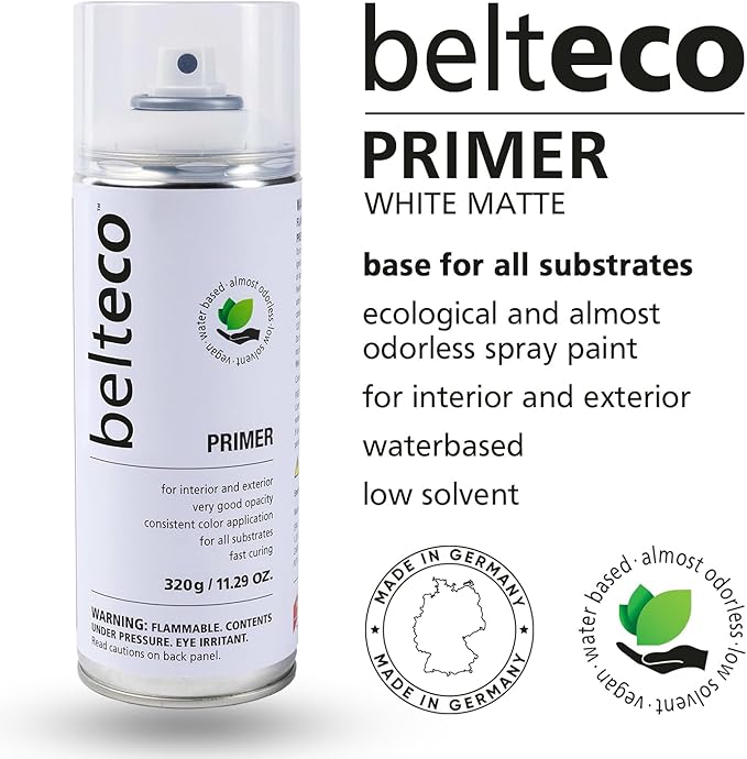 Primer Spray Paint | Base for all substrates | Water based & Odorless | Eco-Friendly & Vegan | Weather & UV-Resistant | Fast Drying with High Coverage | For Indoor/Outdoor