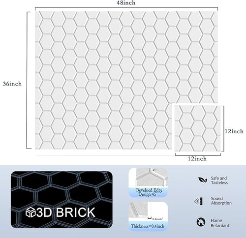 12Pack Acoustic Wall Panels, Honeycomb Self-Adhesive Sound Proof Foam Panels for Walls, High Density Decorative Hexagon Sound Absorbing Wall Tiles for Recording Studios, Home, 12"×12"×0.4", White