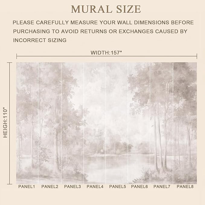 MFWFM Sepia Forest Peel and Stick Wallpaper Landscape Tree Wall Murals | 157"x110", for Bedroom Living Room Bathroom, Self Adhesive Canvas