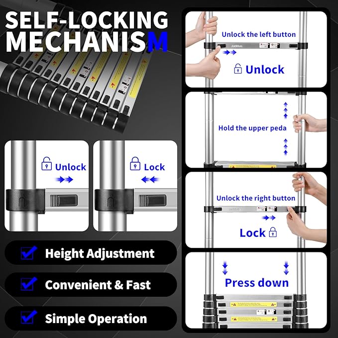JADDUO Telescoping Ladder,29.5 FT Extension Ladder,Aluminum Lightweight Telescopic Ladder with 2 Triangle Stabilizers, Telescoping Attic Ladders RV Ladders for Outdoor
