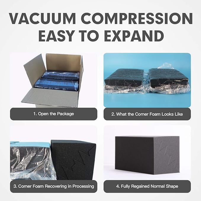 8 Pack - Bass Traps Acoustic Foam Corner, 8''x8''x12'' Black Bass Traps Corner Studio Foam, High Density and Fire-Proof Acoustic Panels Recording Studio Acoustical Treatments