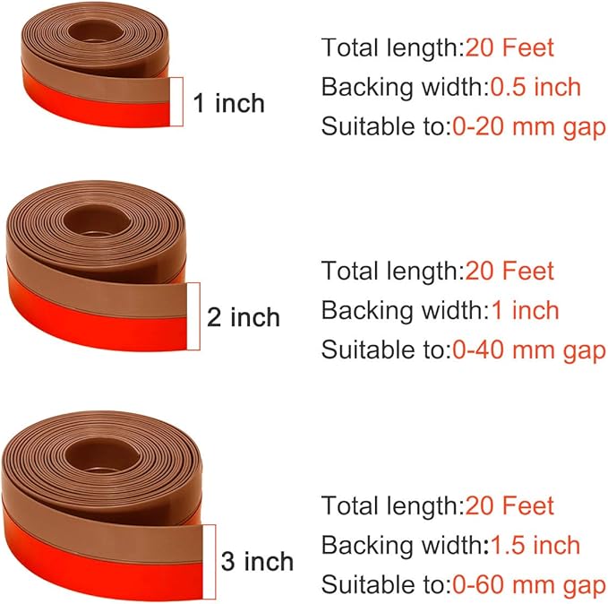 TORRAMI Silicone Door Sweep Draft Stopper 2 inch Width 20 Feet Length,Seal Insulation for Door Under Bottom, Gap, Side, Glass Shower Door, Sliding Door,Brown