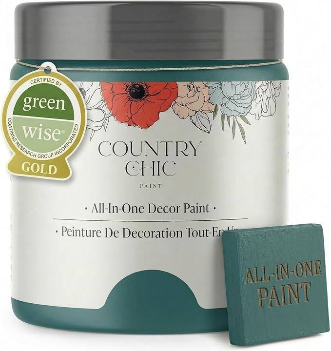 Country Chic All-in-One Chalk Paint for Furniture, Cabinets, Home Decor, Eco-Friendly, Matte Finish, Built-In Primer & Top Coat for Wood, Metal - Aurora (Teal Blue) - Pint 16 oz (475 ml)