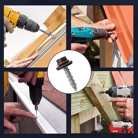 60 PCS #10×1" Metal Roofing Screws, Brown Painted Hex Head Sheet Roof Screws with EPDM Washer Self Starting Metal to Wood Siding for Corrugated Roofing