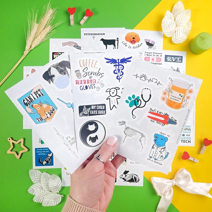BulbaCraft 100Pcs Funny Veterinary Stickers and Laptop Decals, Vet Stickers, Veterinarian Decals, Funny Veterinary Gifts, Gifts for Women & Men