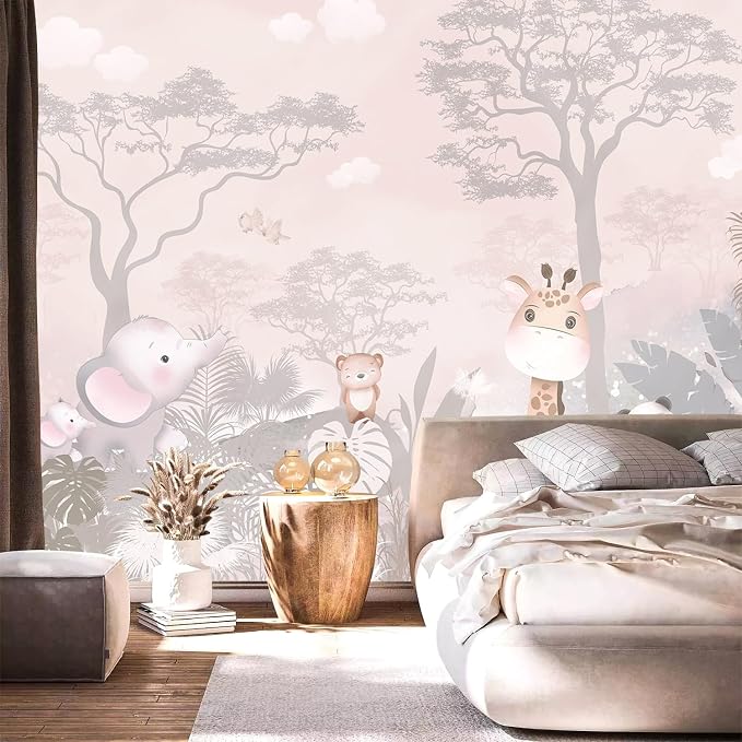YQWDMX - Pink Safari Peel and Stick Wallpaper Jungle murals for Nursery ZY20 S