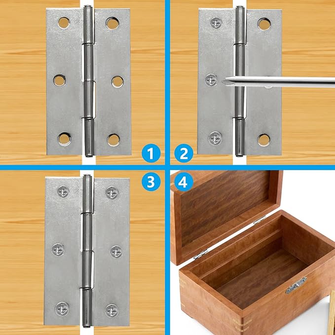 Piutouyar 6Pack Butt Hinge 2.5 Inch Mini 304 Stainless Steel Cabinet Hinges - Small Folding Craft Hinges With Mounting Screws for Boxes, Gate, Drawer