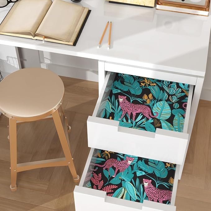 Blue Pink Vintage Leopard Peel and Stick Wallpaper 17.5" x 787" | Waterproof Vinyl Self Adhesive Removable Renter Friendly Floral Contact Paper