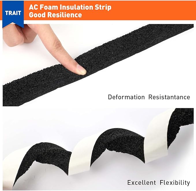 MAGZO Weather Stripping Door Seal 1 Inch W X 1/2 Inch T, Strong Adhesion and High Resilience Air Conditioner Foam Insulation for Cars, Total Length 13 Feet (6.5 ft x 2 Rolls)