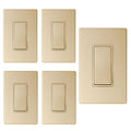 ELEGRP Matte Champagne Gold 3 Way Decorator Light Switch, 15A 120-277V, Paddle Rocker Switch Replacement, On/Off Wall Switch, Self-Grounding, Residential Grade, with Mid Wall Plate, UL/CUL, 5 Pack