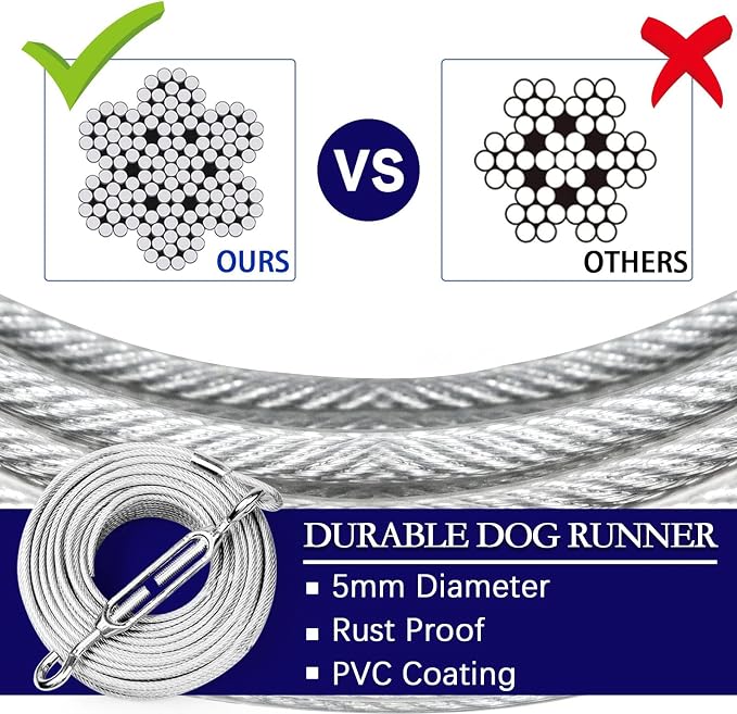 Snagle Paw Dog Runner for Yard,Trolley System for Large Dogs,Run Cable 100ft with 10ft Pulley Runner Line for Dogs Up to 250lbs,Dog Zip Line for Backyard or Camping