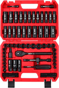 96-Piece 3/8" Drive Impact Socket Wrench and Bit Set, SAE 5/16”-3/4” & Metric 8-22mm, Cr-V Standard & Deep Sockets, Power Bits, Ratchet Handle, Universal Joint, Bit Holder, Adapters, Spark Plug Socket