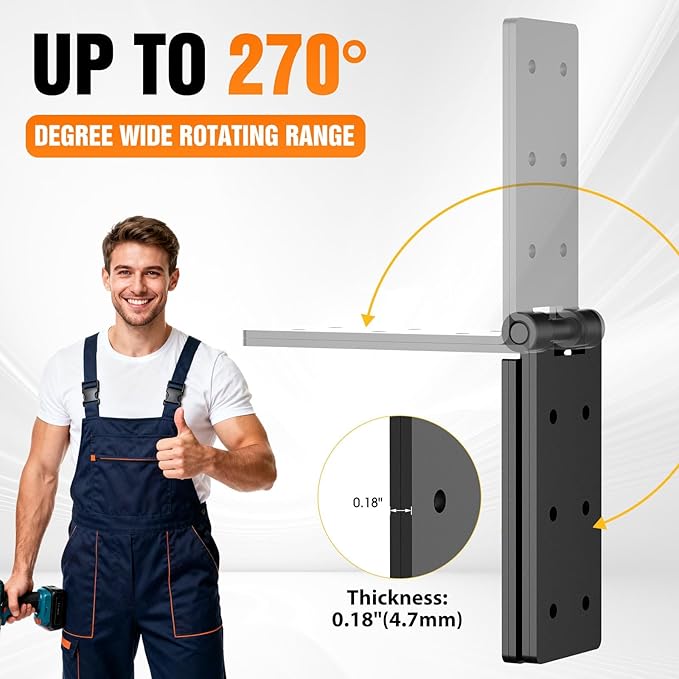 Heavy Duty Hinges 270 Degree Folding Hinge for Bifold Doors, Double-Layer Black Iron Outdoor Gate Hinge 4PCS