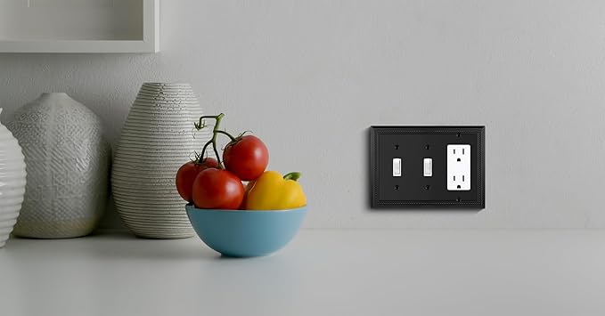 Henne Bery Sunken Pearls Heavy Duty Decorative Wall Plate Switch Plate Outlet Cover (Double Toggle/Single Decorator, Matte Black)