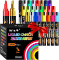 SFAIH Liquid Chalk Markers for Blackboard - Vibrant 24 Colors 6mm Reversible Tip, Wet Erase Marker for Chalkboard, Menu, Bistro, Signs, Windows, Glass, Labels, [1s Wet Wipe] - No Residue
