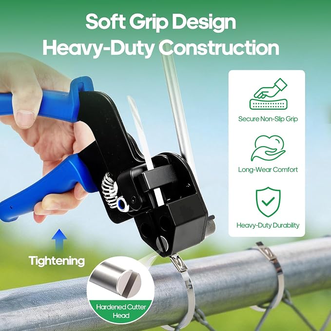 Stainless Steel Cable Tie Gun Kit with 150Pcs Metal Zip Ties, Heavy Duty Zip Tie Tool with Auto Cut Off Cutter, Tensioning Tool for Exhaust Wrap, Automotive, Electrical, Marine & Industrial Use