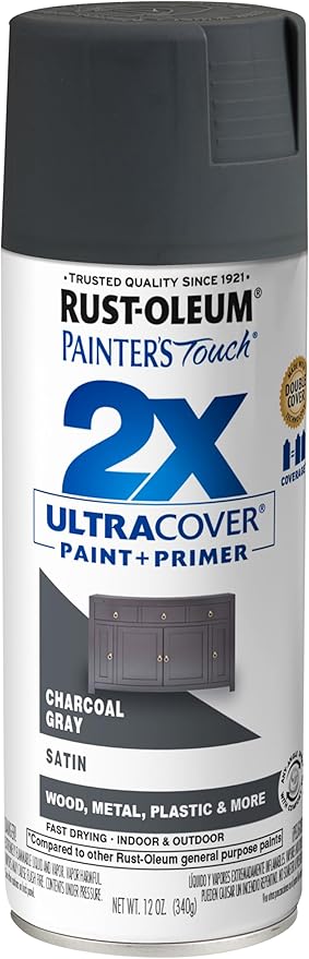 Rust-Oleum 342061 Painter's Touch 2X Ultra Cover Spray Paint, 12 oz, Satin Charcoal Gray