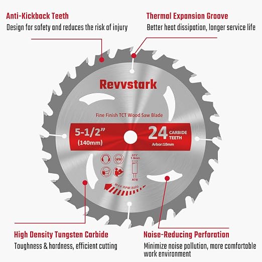 5-1/2" (10mm Arbor) Circular Saw Blades 24T&48T, Carbide Tipped Teeth, Heavy Duty TCT Saw Blades for Cutting Various Wood, Plastic and Composite Materials
