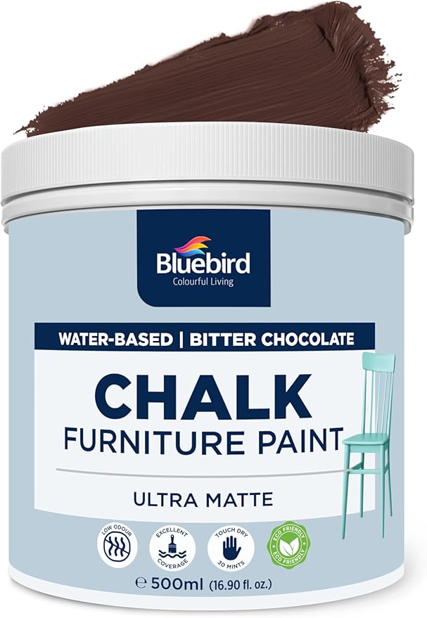 BLUEBIRD Chalk Furniture Paint - 500 ML / 16.9 fl oz for Furniture, Home Décor, Cabinets, and More (Bitter Chocolate)