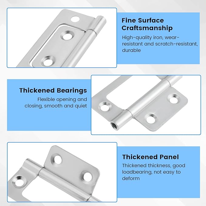SDTC Tech 4-Pack Non-Mortise Door Hinges Bifold Butt Cabinet Hinges with Screws for Furniture Windows Cupboard etc. - 2 x 0.9 Inch, Silver