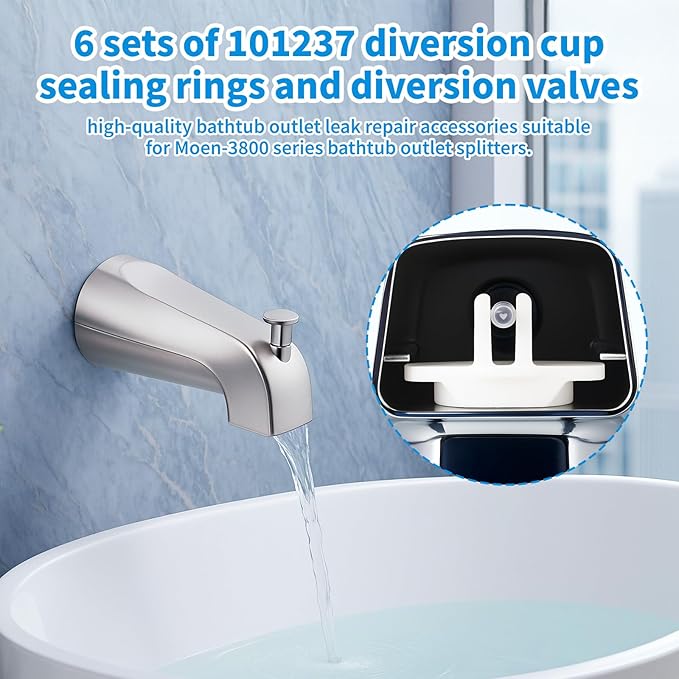 6 Sets 101237 Tub Spout Repair Kit - Moen-3800 Cup Seal & Diverter Gate Replacement Set for Plumbing Fixture & Faucet, 3800 Tub Spout Diverter Repair Kit for Bathtub/Shower Faucet