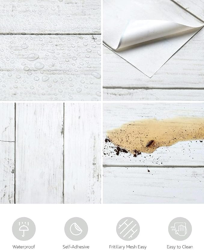 Shiplap Peel and Stick Wallpaper, Contact Paper for Classroom Home Decor | 17.7"x708" Removable Self-Adhesive White Wood Plank Film, Farmhouse Decor for Bulletin Board Desk Cabinet & Home Renovation