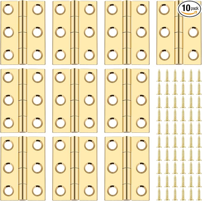 10PCS 1.5 Inch Mini Solid Brass Jewelry Box Cabinet Drawer Butt Hinges with Screws