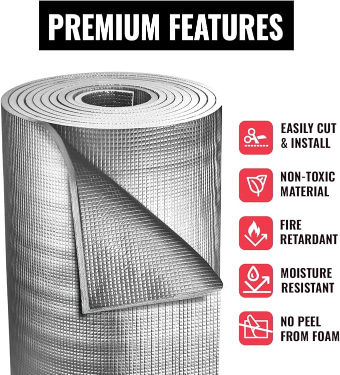 Ultra Heavy Duty 10mm Reflective Insulation Roll - Premium Foam Core Radiant Barrier for Energy Conservation -Commercial Grade Soundproofing Thermal Shield for Indoor and Outdoor (24" X 20')