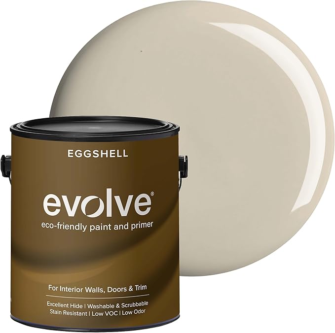 EVOLVE Interior Paint & Primer, Eggshell (Balanced Beige), 1 Gallon – One-Coat Coverage, Excellent Hide, Low VOC, Low Odor, Washable Paint for Walls, Doors & Trim