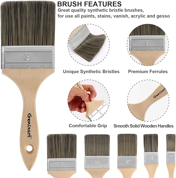 Double Thick Chip Paint Brush, Wood Stain Brushes for Painting Walls and Fence Staining, Wooden Handle Masonry Paintbrush for Varnish, Paste, Gesso and Limewash (3 inch)