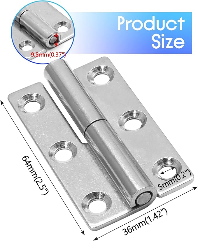 Bonsicoky 4 Pcs Stainless Steel Right Lift-Off Hinges, 2.5 Inch Detachable Slip Joint Small Flag Hinges with Screws