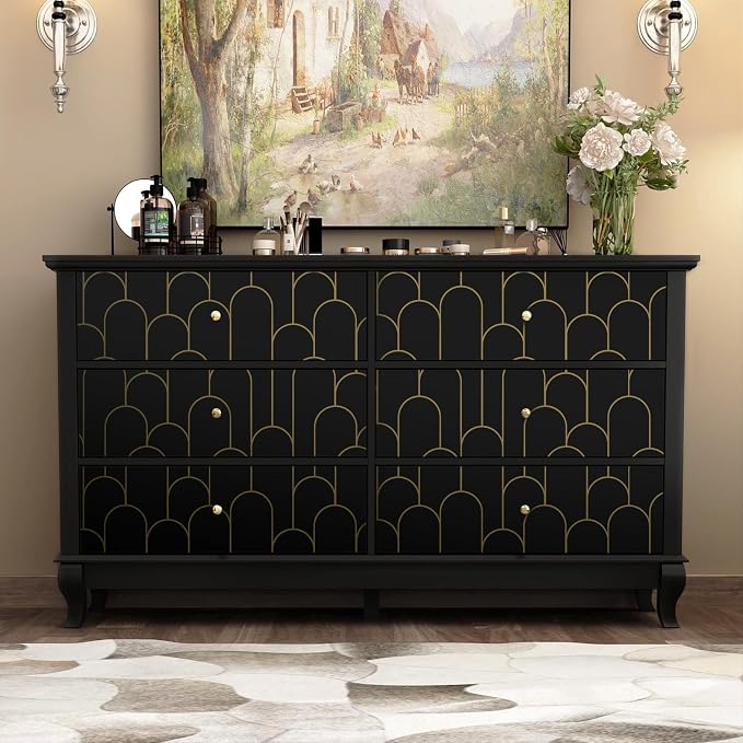 Yasinet Peel and Stick Wallpaper Black and Gold Wallpaper Black Geometric Contact Paper for Bedroom Modern Removable Self Adhesive Wall Paper Waterproof Decorative for Wall Vinyl 17.3"X118.7"