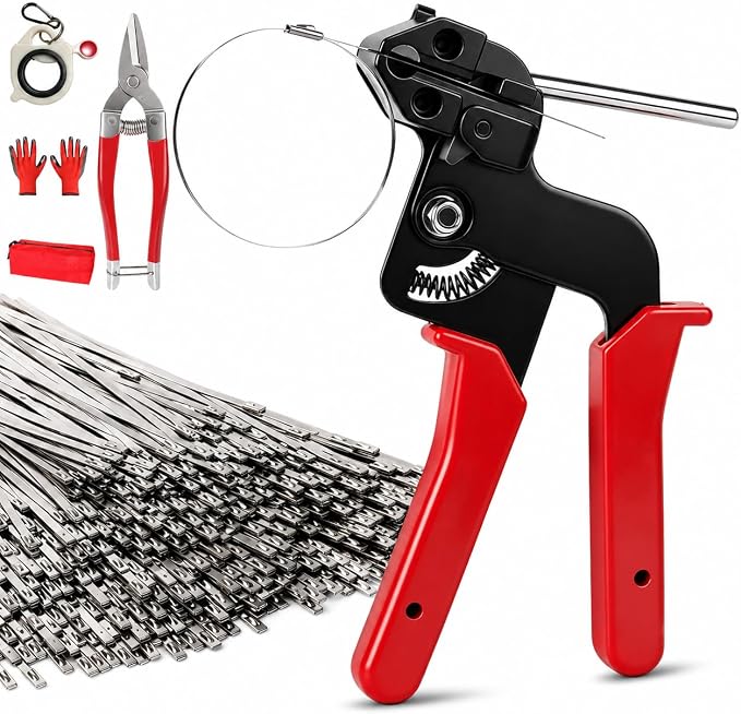 Metal Zip Ties Heavy Duty Outdoor, Metal Zip Tie Tool with 150PCS 11.8 inch | Stainless Steel Zip Ties Gun Kit with Metal Cable Ties for Industrial,Tightening Cutting, Outdoor Fence Automotive Garden