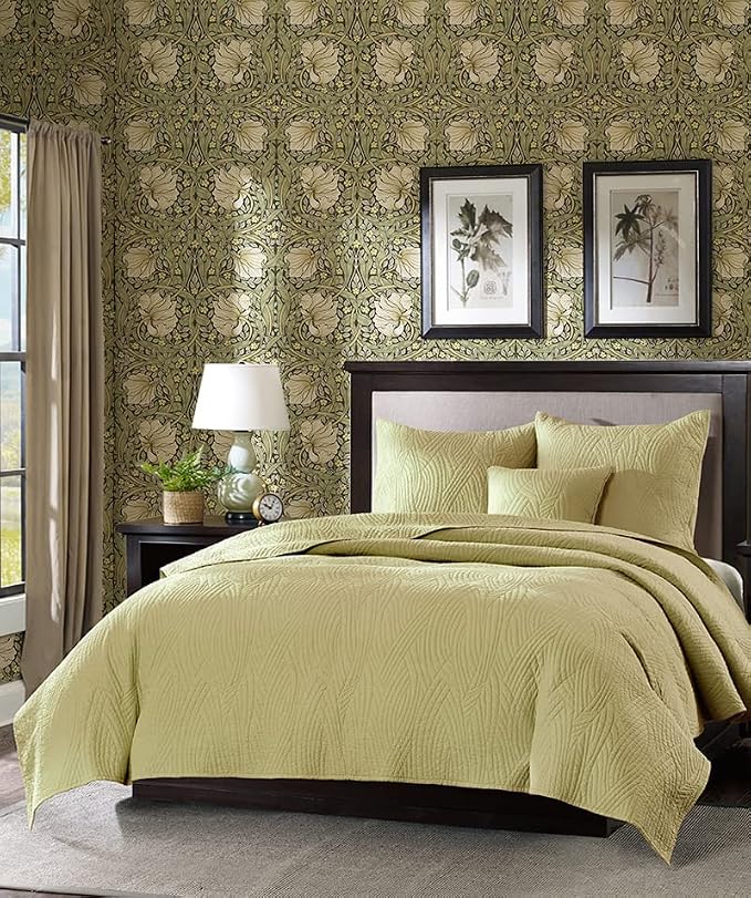 HAOKHOME Vintage Floral Wallpaper Peel and Stick Botanical Sage Green/Yellow Wall Murals Home Kitchen Bedroom Decor by William Morris 17.3in x 6.6ft