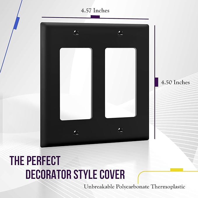 ENERLITES Decorator Light Switch or Receptacle Outlet Wall Plate, Size 2-Gang 4.50" x 4.57", Unbreakable Polycarbonate Thermoplastic, UL Listed, 8832-BK, Black