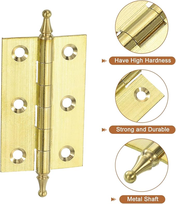 uxcell 2 Pcs Folding Butt Hinges, 2.5 Inch Brass Small Door Hinges Butt Cabinet Hinges Pointed Folding Craft Hinges with Screws for Door Wooden Boxes Windows Dressers, Gold Tone