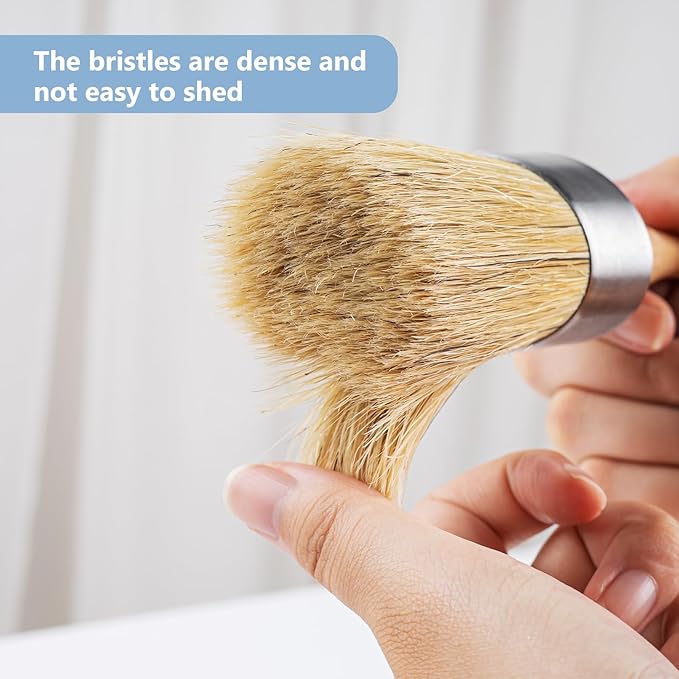 Mister Rui Chalk Wax Paint Brush 3 pcs, Large Wax Brush, Brushes for Furniture, Acrylic Paint, Milk Paint, Natural Bristles, 1 Small Round Brush and 2 Large Oval Brushes