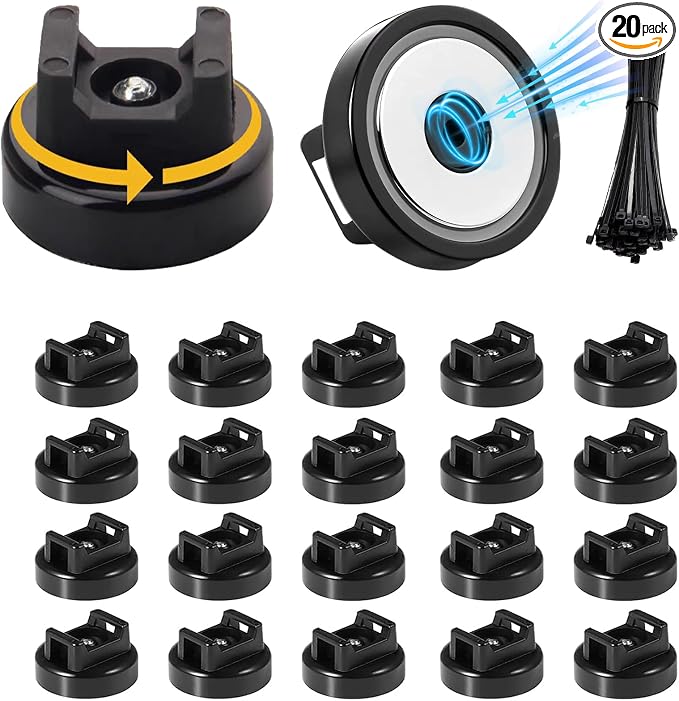 20 Pcs zbab1 Magnetic Zip Tie Mount Base, 45LBS Strong Magnetic Wire Holder & Cable Clips,Magnetic cable management for cars, offices, homes, and boats Diameter 32mm
